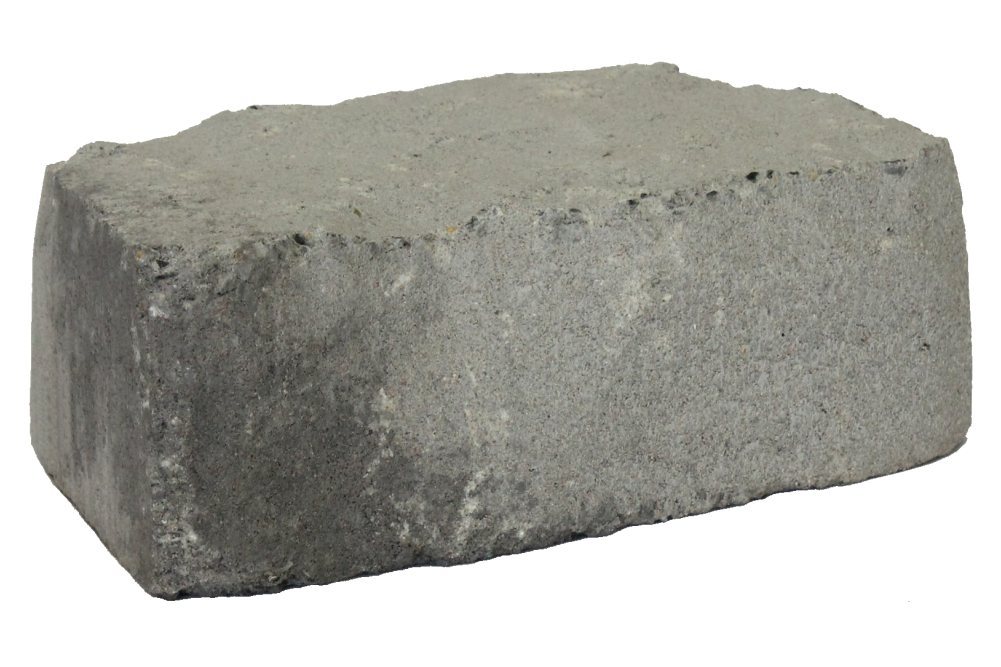 The Apex BOLDSTONE BLOCK is a gray concrete garden wall block with rough, textured edges for a rustic, natural stone look, shown on a white background.
