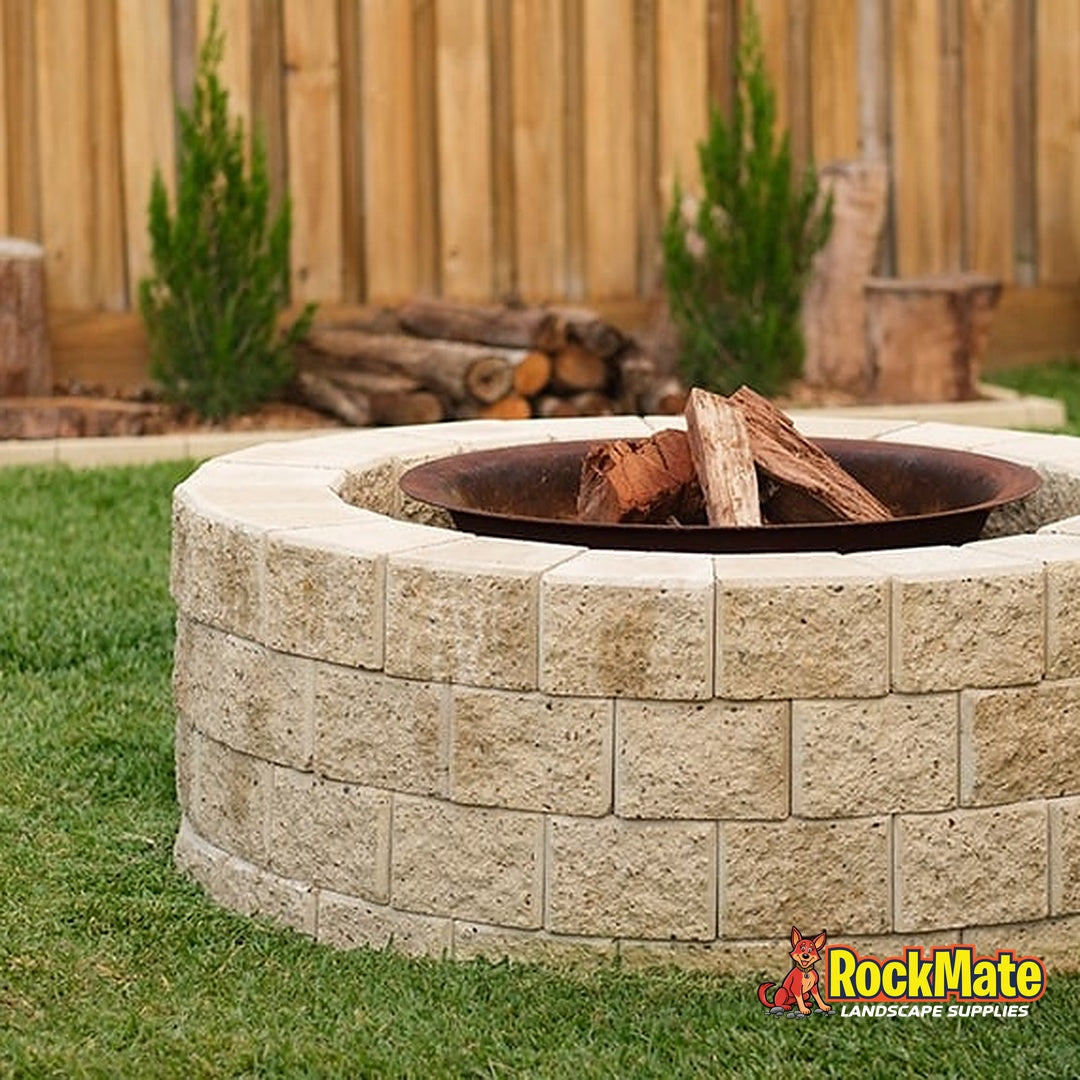 Adbri Masonry Miniwall Garden Wall Block - Oatmeal installed