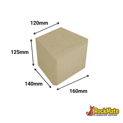 Wedgeblok dimensions 125mm high, 160mm front, 120mm back, 140mm deep