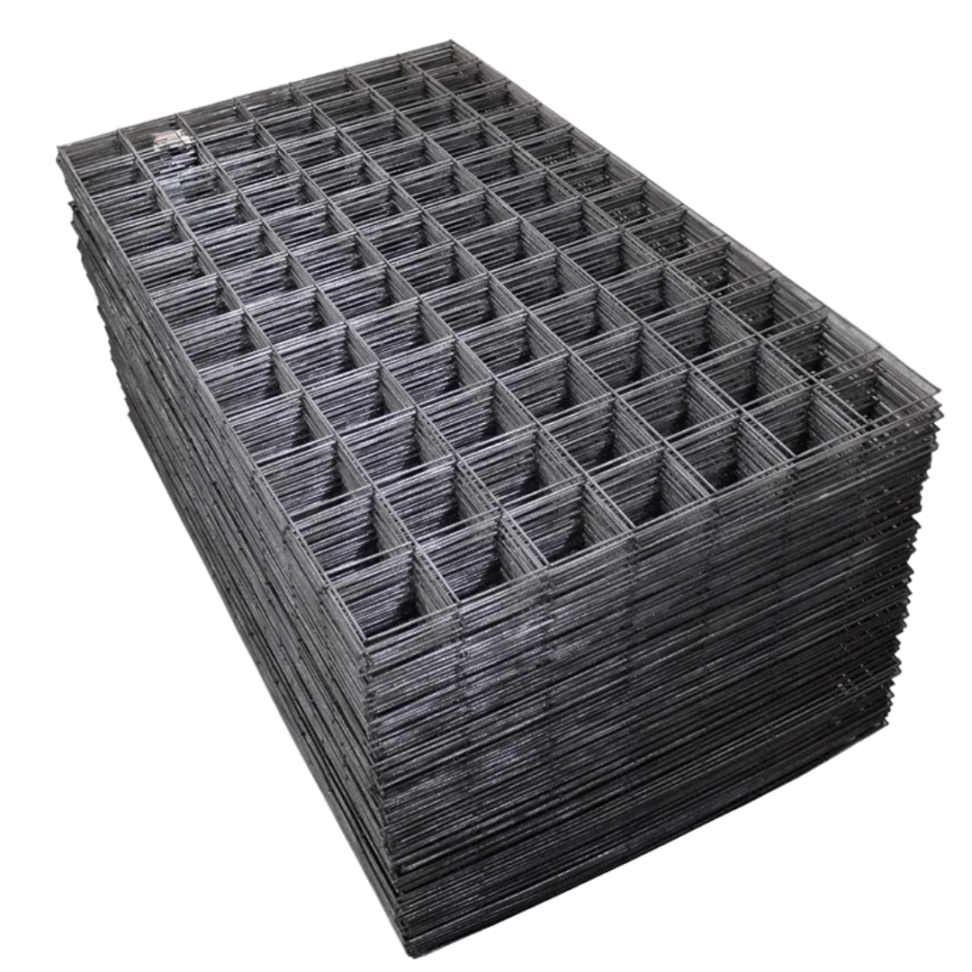 A stack of REINFORCEMENT (REO) SL72 FULL SHEET MESH 6MX2.4M panels featuring square grids and high tensile strength, neatly arranged—ideal for concrete slab reinforcement.