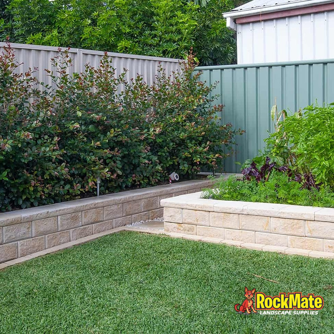 Adbri Masonry Versawall Retaining Wall Block - Oatmeal installed