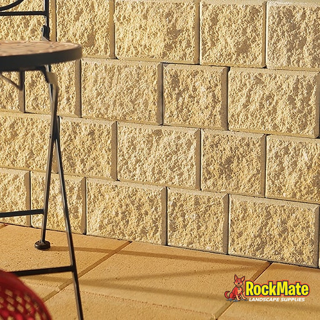Adbri Masonry Miniwall Garden Wall Block - Oatmeal installed