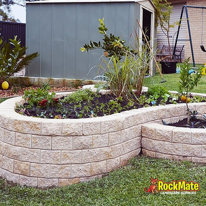 Adbri Masonry Miniwall Garden Wall Block - Oatmeal installed