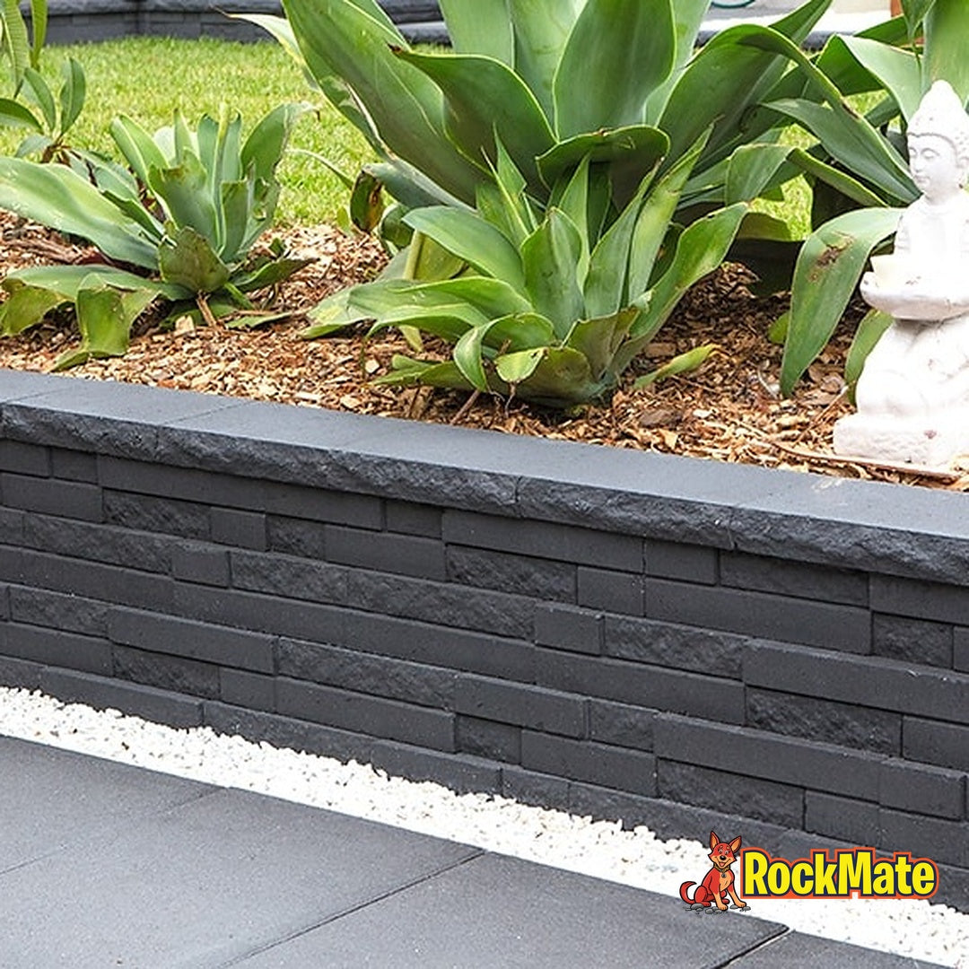 Adbri Masonry Natural Impressions Duostone Wall Block - Graphite installed