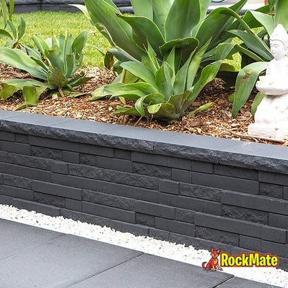 Adbri Masonry Natural Impressions Duostone Wall Block - Graphite installed