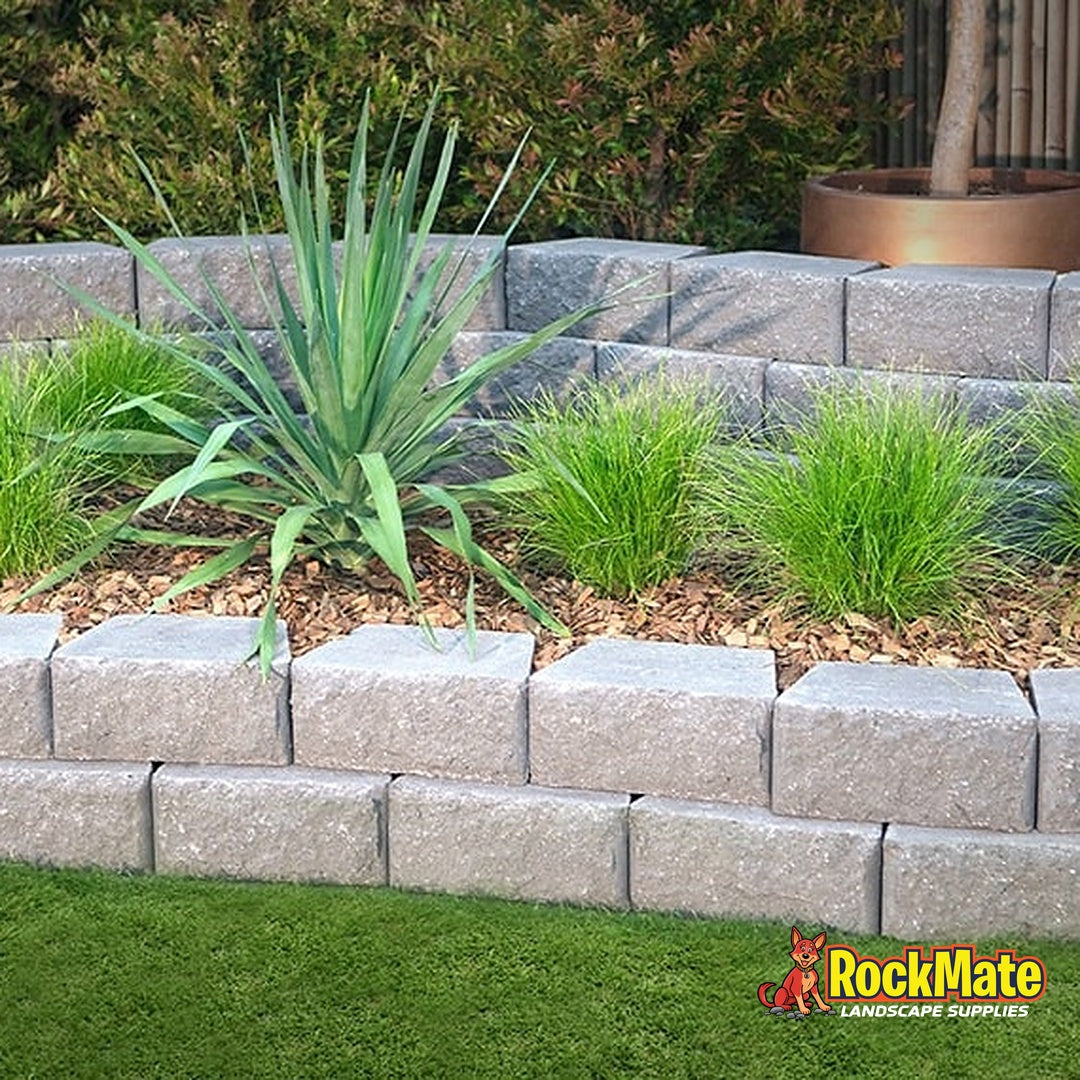 Adbri Masonry Windsor Stone Wall Block - Charcoal installed