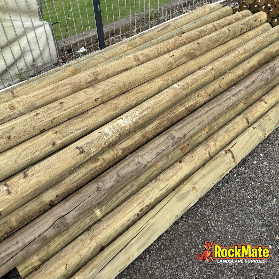 125mm treated pine round logs in 3.0m lengths at the RockMate yard