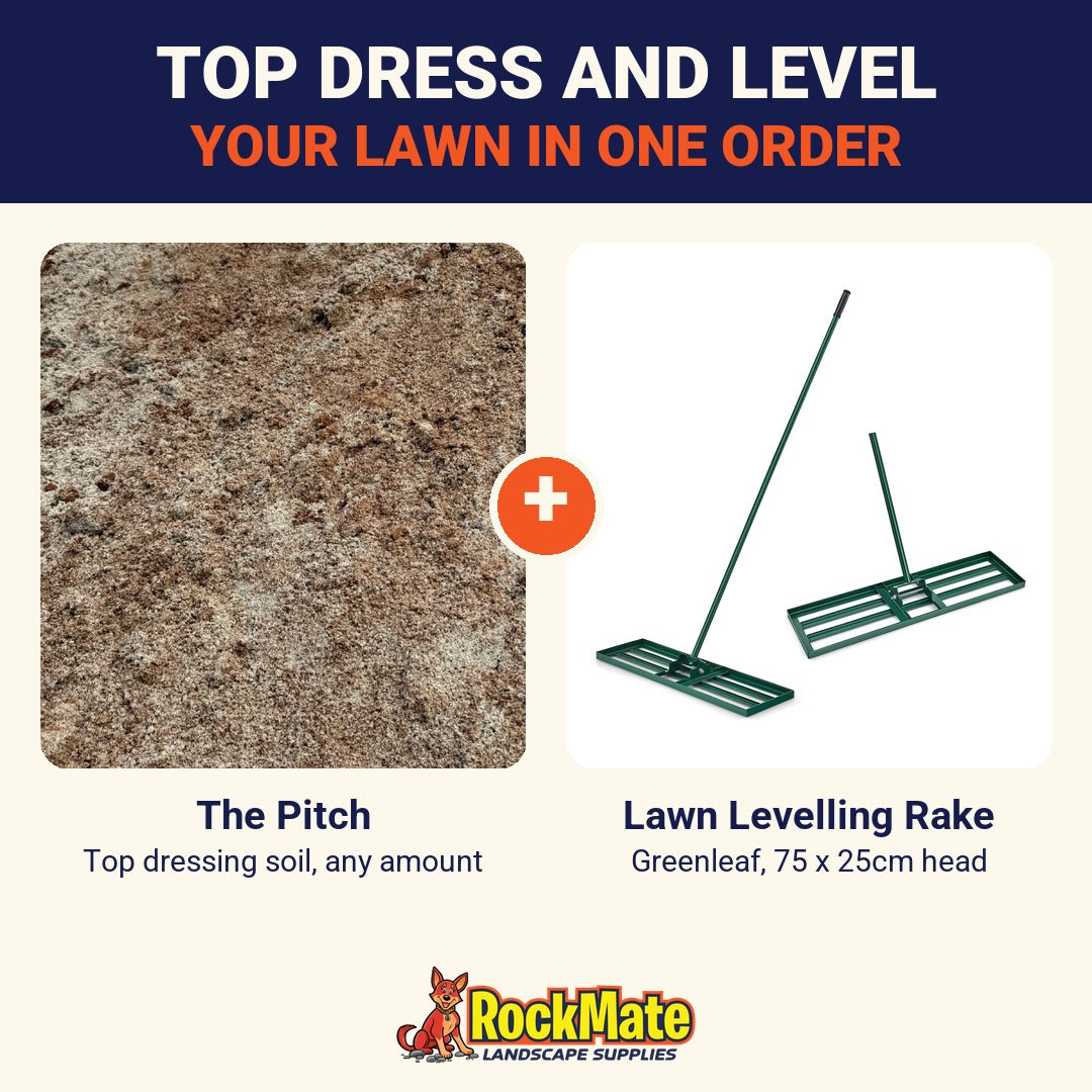 The Pitch top dressing soil and Greenleaf lawn levelling rake bundle