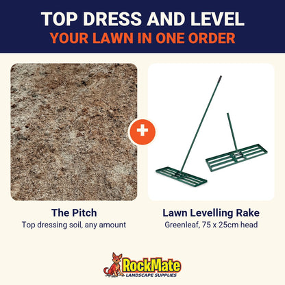 The Pitch top dressing soil and Greenleaf lawn levelling rake bundle