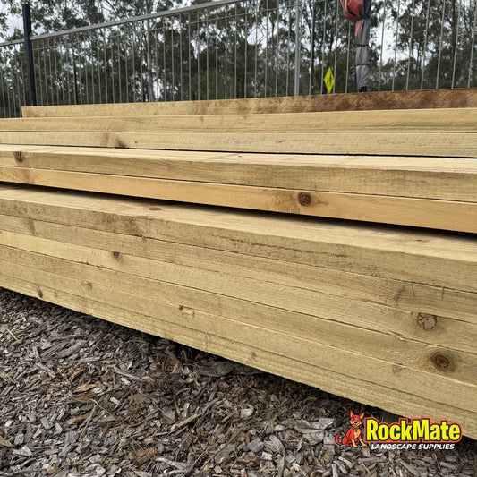 Treated pine fence rails 75 x 38mm stacked in the RockMate yard